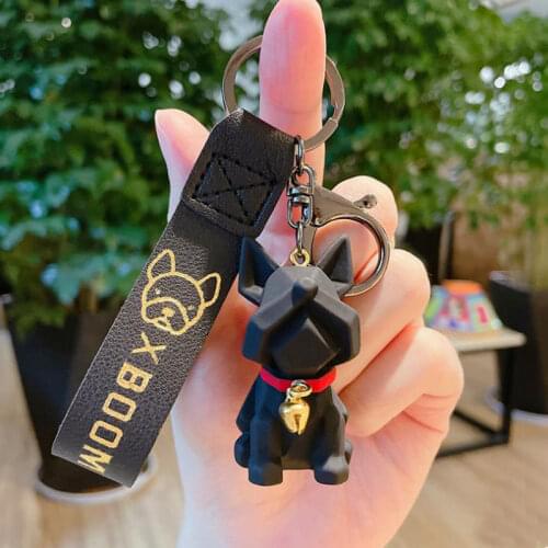 Punk French Bulldog Keychain PU Leather Cute Dog Keychains for Women Bag Pendant Jewelry Trinket Men Car Key Ring Key Chain