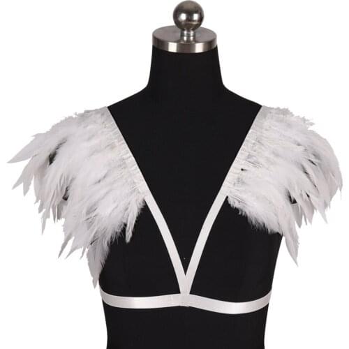 Harness Bra Stockings Garter Goth Harness Fashion Bdsm Womens Underwear Natural Feather Body Belts Gothic Clothes Sexy Lingerie