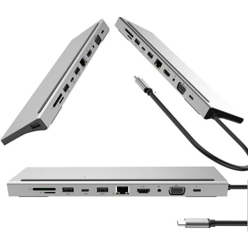 HUB 11 in 1 Type C to HDMI VGA RJ45 Multi Port USB 3.0 Type-C Splitter for Macbook hub Multifunction Laptop USB-C Power Adapter