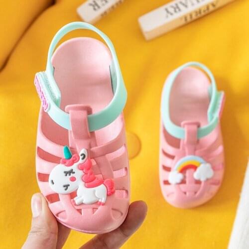 Cartoon Unicorn Summer Baby Girls Sandals Infant Toddler Princess Kids Shoes Children Sandals Breathable PVC Flats Sandal New