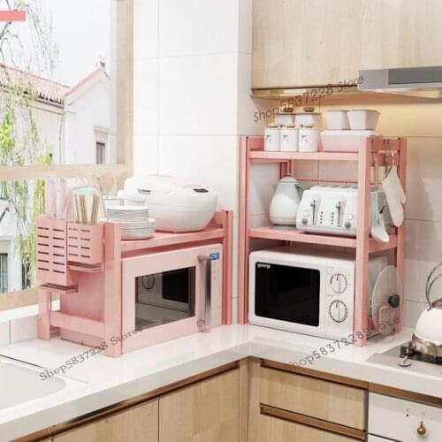 Kitchen microwave oven rack desktop space aluminum telescopic adjustable multi-layer oven integrated household storage rack