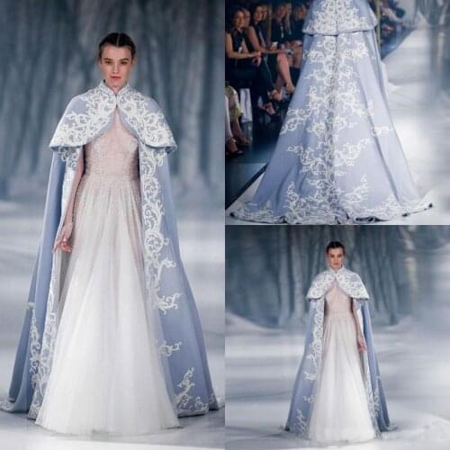 2020 Wedding Jacket Wrap For Bride High Neck Wedding Cape Embroidery Satin Light Blue Bridal Cloak Jacket Bridal Bolero Shrug