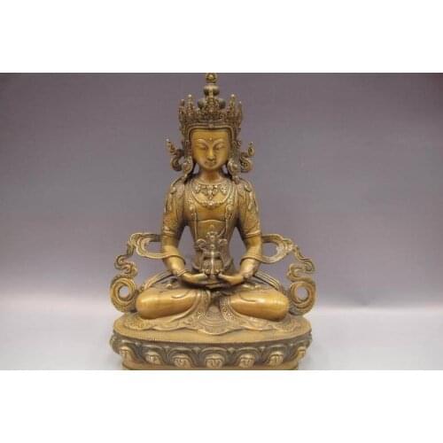 Tibet Buddhism Copper Bronze Longevity Amitayus GuanYin Kwan-Yin Buddha Statue