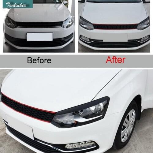 Tonlinker 2 pcs DIY ABS plastics Car styling front headlight eyebrow Stickers Cover Case Sticker For Volkswagen POLO 2014-15