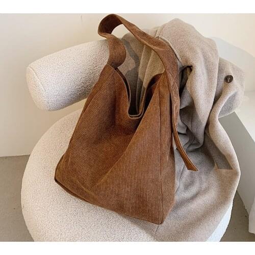 Women Corduroy Shopping Bag Female Canvas Cloth Shoulder Bag Environmental Storage Handbag Reusable Foldable Eco Grocery Totes