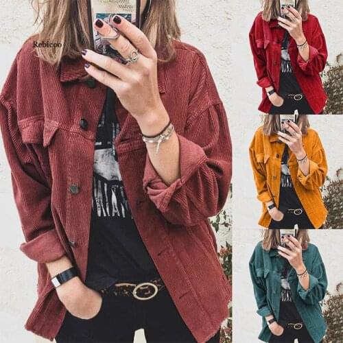 Spring Shackets Women Oversized Shirt Jackets Female Plus Size Outerwear Fashion 2020 Casual Corduroy Coat Jackets Vintage Chic
