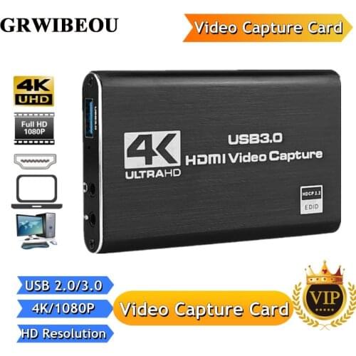 Grwibeou 4K USB 3.0 Video Capture Card HDMI-compatible 1080P 60fps HD Video Recorder Grabber For OBS Capturing Game Card Live