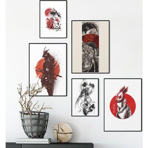 Japanese Ukiyoe Art Poster Geisha Swordsman Ink Painting Canvas Print Wall Decorative Picture Izakaya for Living Room Home Decor