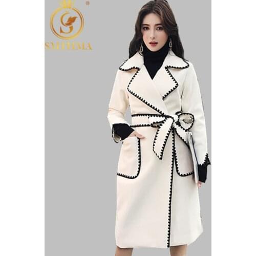 SMTHMA Hot Sale Woman Wool Coat High Quality Winter Jacket Women Slim Woolen Long Cashmere Coats Cardigan Jackets Elegant Blend