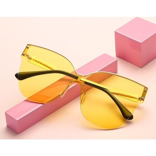 2021 Big Cat eye Rimless sunglasses Face Shield Vintage Big Frame Oversized Sunglasses Women AS105