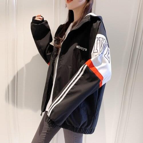 Letter Printed Women Hoodies Splice Zipper Autumn Coat Women 2021 New Casual Long Jacket Sweatshirt Vintage Outwear Plus Size