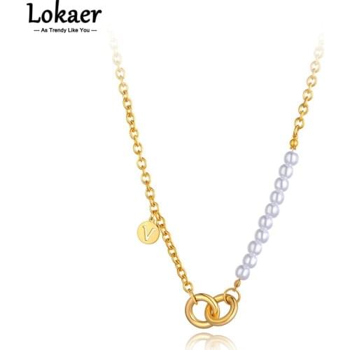 Lokaer Fashion Neo-Gothic Stainless Steel White Pearl Choker Necklace Jewelry Beach Party Chain Necklace For Women Girls N21147
