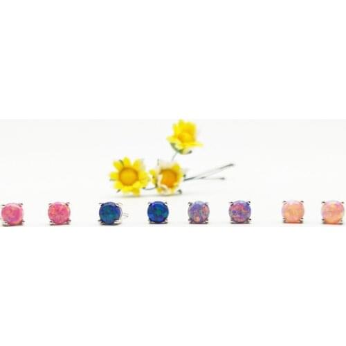 1 pair Free Shipping 6mm round cabochon opal earring with 925 silver many colors choose opal earrings fashion jewelry for girls