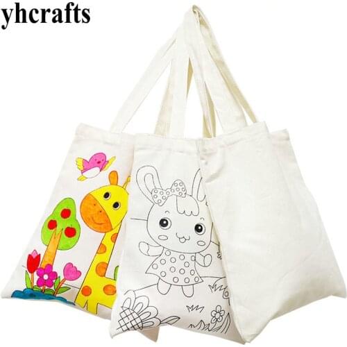 1PC/LOT.Paint unfinished canvas bag Dinosaur Outspace Mermaid Xmas art Shopping bag Kindergarten arts crafts Recycle bag Custom