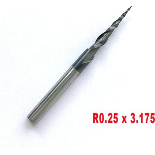 1pc R0.25-R1.0 x3.175 (1/8") shank 2 flutes Tungsten solid carbide Coated Tapered Ball Nose End Mills taper and cone endmills