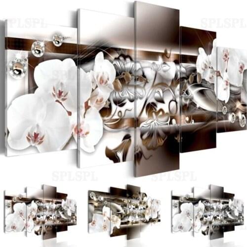 2019 Fashion Wall Art Canvas Painting 5 Pieces Red Yellow Purple Diamond Lilies Flower Modern Home Decoration No Frame