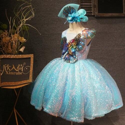 2021 Real Picture Baby Girls Dresses for Party Beaded Crystals V neck Little princess Performance Cloth Costumes