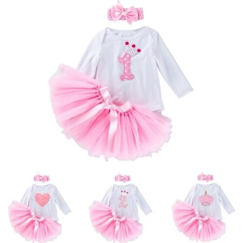 3PCs 0-24 Months Birthday Infant Toddler Baby Girl Dress Short Sleeve Romper &Handmade Sweet Tutu Skirt Suit-Lolita Kids Clothes