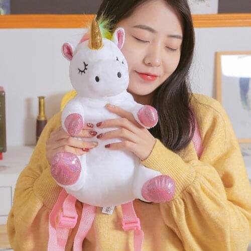 33cm Unicorn Backpack Girls Boys Plush Adjustable Schoolbags Stuffed Animal Bag Kindergarten Plush Backpack Toys Childrens Gift