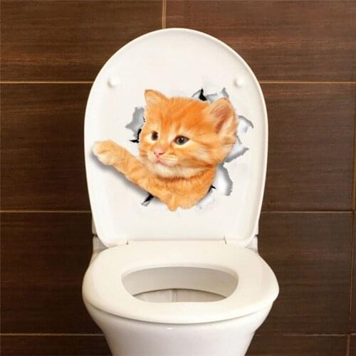 3D Effect Cats Dogs Toilet Wall Sticker Hole View Vivid Bathroom Decoration Animal Pvc Decals Art Sticker Wall Mural Poster
