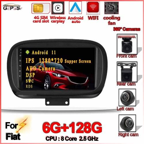 Android 11 Car Radio For Fiat 500X 2014 Car Radio Multimedia Video Player Navigation GPS 360 camera BT WIFI Dual Lens