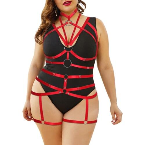 Bdsm Sexy Body Harness Underwear Women Goth Chest Bondage Hanging Neck Straps Waist Garter Belts Club Rave Plus Size 2-Piece Set