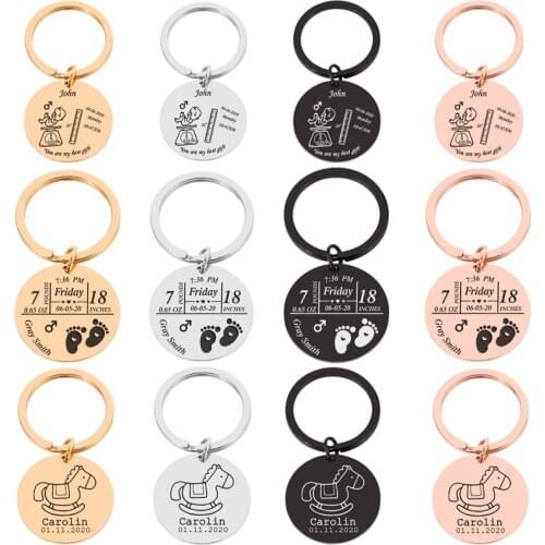 Personalized Baby Keychain Customized Name Date Of Birth Weight Height For Newborn Commemorate Keyring Jewelry New Mom Dad Gift