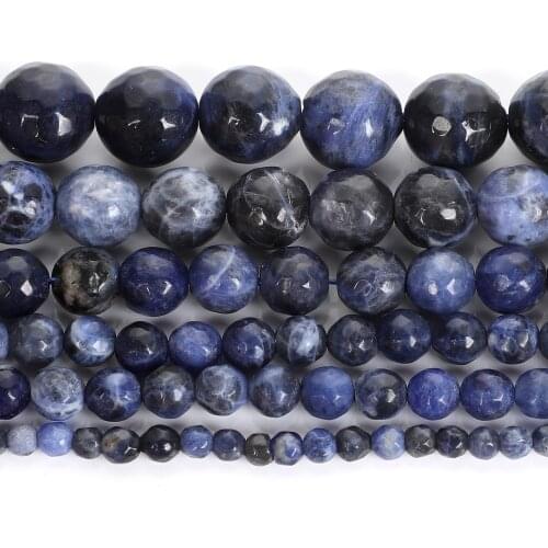 Natural Stone Beads Faceted Blue-vein Charm Round Loose Beads For Jewelry Making Needlework DIY Bracelet Strand 4/6/8/10/12 MM