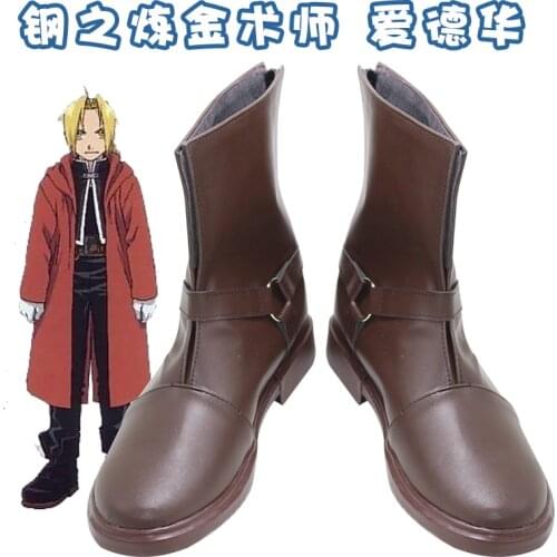 Fullmetal Alchemist Edward Elric Medium Long Straight Braid Styled Synthetic Cosplay Wigs Anime Edward Elric Boots Shoes Costume