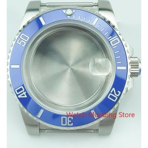 10ATM 40mm Sapphire Crystal Watch Case Blue Silver Writing Ceramic Bezel Set For ETA2836 Miyota8215 Movement Stainless Steel