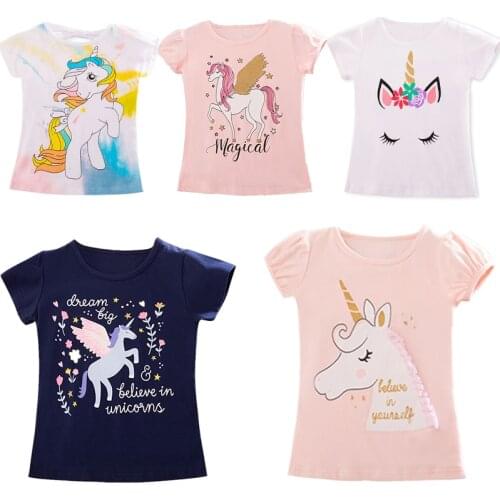 Childrens T-Shirt Children for Girl Boy Girls Kids Kids Shirts Child Baby Toddler Unicorn Party Tee Tops Clothing Short Tees