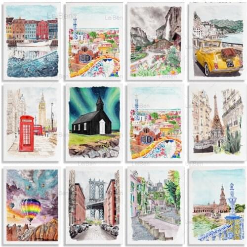 Travel City Landscape Poster Modern Cityscape Canvas Painting New York Barcelona Paris Wall Art Poster Nordic Picture Home Decor