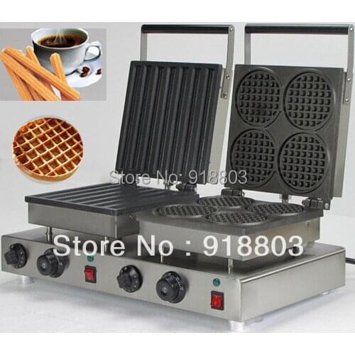 Doulbe-Head 220v Electric Churros Machine+ Round Waffle Maker Machine Baker