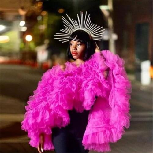 Purple Puffy Tulle Tops Custom Made Women Chic Tiered Tulle Blouse Women Party Female Top Plus Size