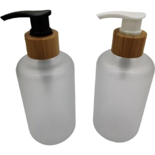 250ML Frost Plastic PET Bottle Bamboo Lid Black White Lotion Pump Empty Cosmetic Shampoo Refillable Packaging Container 10pieces