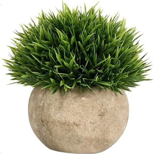 Artificial Plant Round Grass with Grey Pot,Indoor and Outdoor Fake Plants Plastic Plant for House Office Desk Bedroom