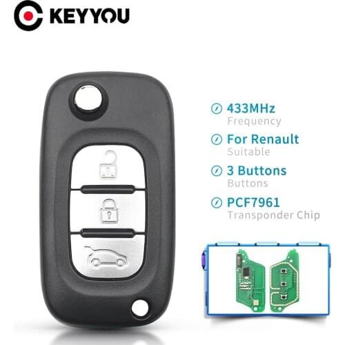 KEYYOU 2/3 Buttons 433MHz PCF7961 Chip FSK Car Remote Flip Key For Renault Scenic III Megane III Fluence 2009-2015 VA2 Blade Fob