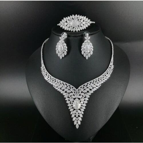 NEW FASHION luxury vintage V style crystal CZ zircon necklace earring bracelet ring wedding bridal banquet dressing jewelry set