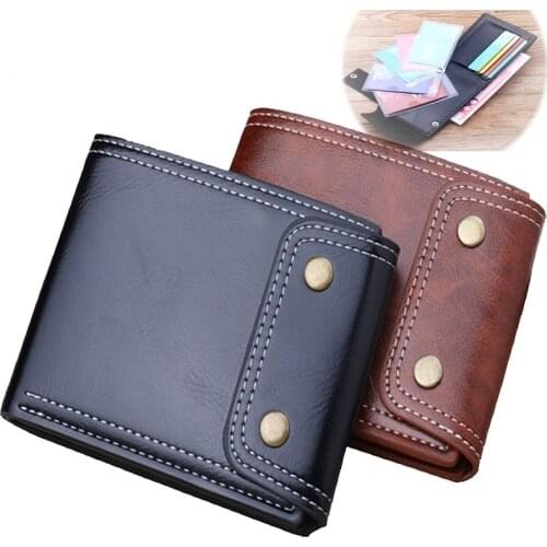 Leather Wallet Mens Double Hasp Short Wax Oil Skin Leather Multi Function Large Capacity Buckle Clip Drivers License Case