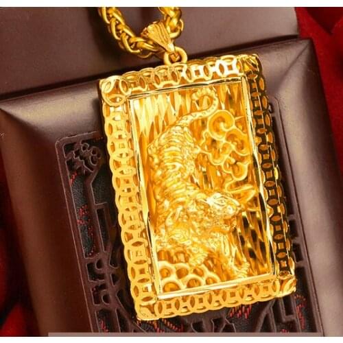 Beautiful Shajin mens hollow Aggressive tiger gold plated imitation jewelry Color retention Pendant