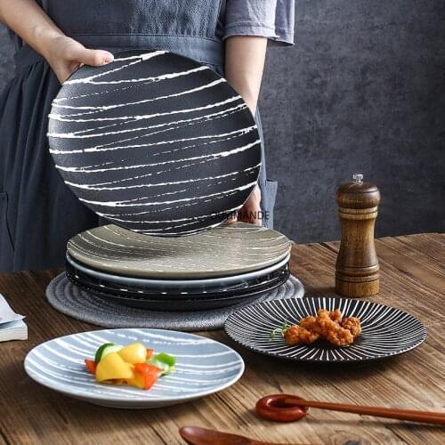 Creative Stripe Ceramic Plate Pizza Dessert Steak Western Food Restaurant Hotel Plate Tableware Decoration Pasta Dish Food Tray