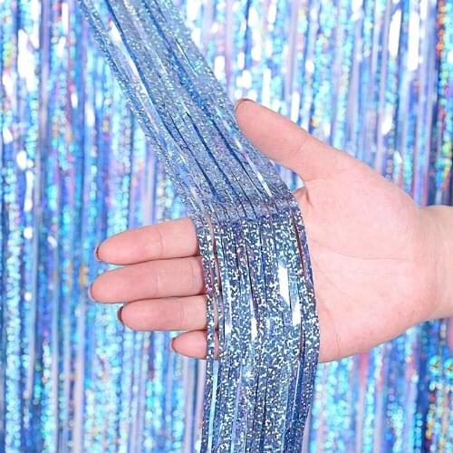 2m 3m Laser Gold Tinsel Fringe Foil Glitter Curtain For Birthday Party Wall Decorations Photo Booth Props Backdrop