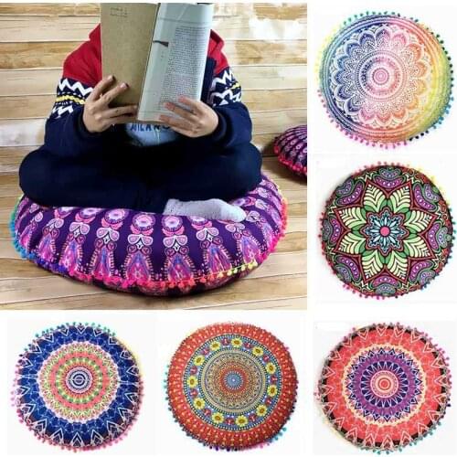 Mandala Pattern Polyester Round Cushion Pillowcases Sofa Decorative Home Textile Bohemian Style Floor Pillows Cover 43*43CM