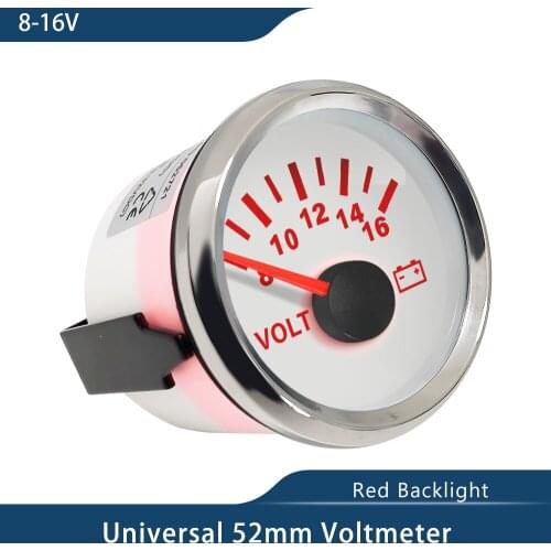 Universal 52mm Voltmeter Volt Gauge Meter 8-16V 12V with Red Backlight for Boat Automobile Motor Yacht