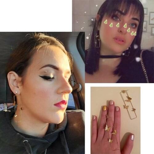 Lovmi Romantic Trendy Long Hanging Butterfly Earrings For Women With Rectangle Alloy Earrings Drop Shape For Wedding Party Gift