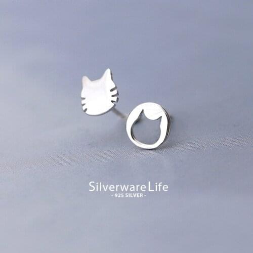 NEW !Real 925 Sterling Silver Jewelry For Women Cute Animal Cat Face Hollow Earring Stud Small Stud Earring For Girls Wholesale