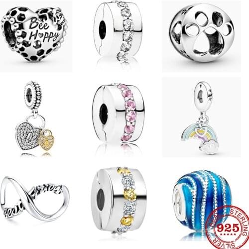 New 925 Sterling Silver Bead Bee Happy Honeycomb openwork paw print DIY fine beads Fit Original Pandora Charms Bracelet Jewelry