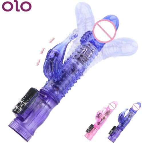 OLO G Spot Dildo Masturbator Double Vibrator Sex Toys For Women 360 Degree Rotation Beads Clitoris Stimulator Rabbit Vibrator