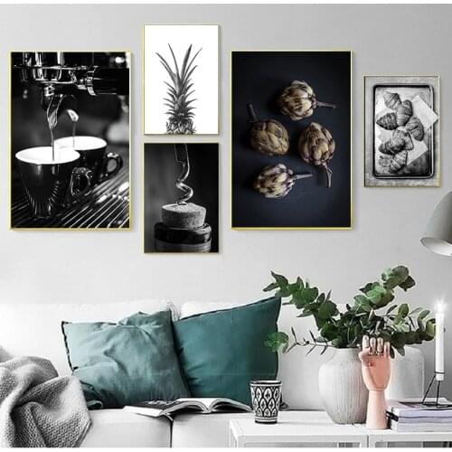 Coffee Wine Bead Poster Black White Food Drink Kitchen Wall Art Print Simple Canvas Painting Picture Dining Room Decor