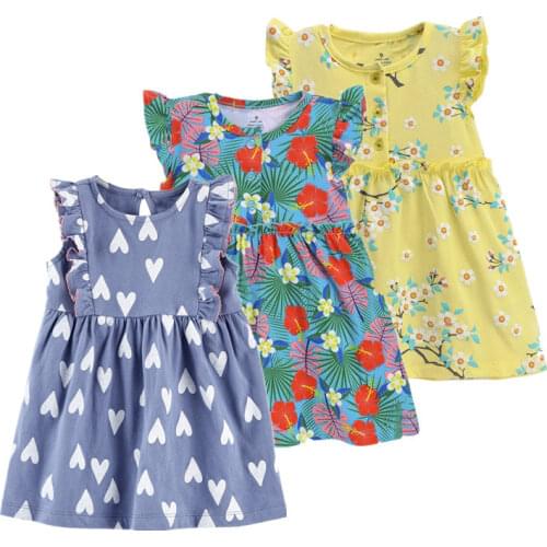 Summer New Cute Toddler Dress Floral Print Short Sleeve Costume Pure Cotton Princess Dresses Outfits Clothes For Baby Girls 1-3Y